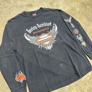 Vintage Harley Davidson Long Sleeve Shirt Chrome Afflic Flame Fade Size XL Y2K